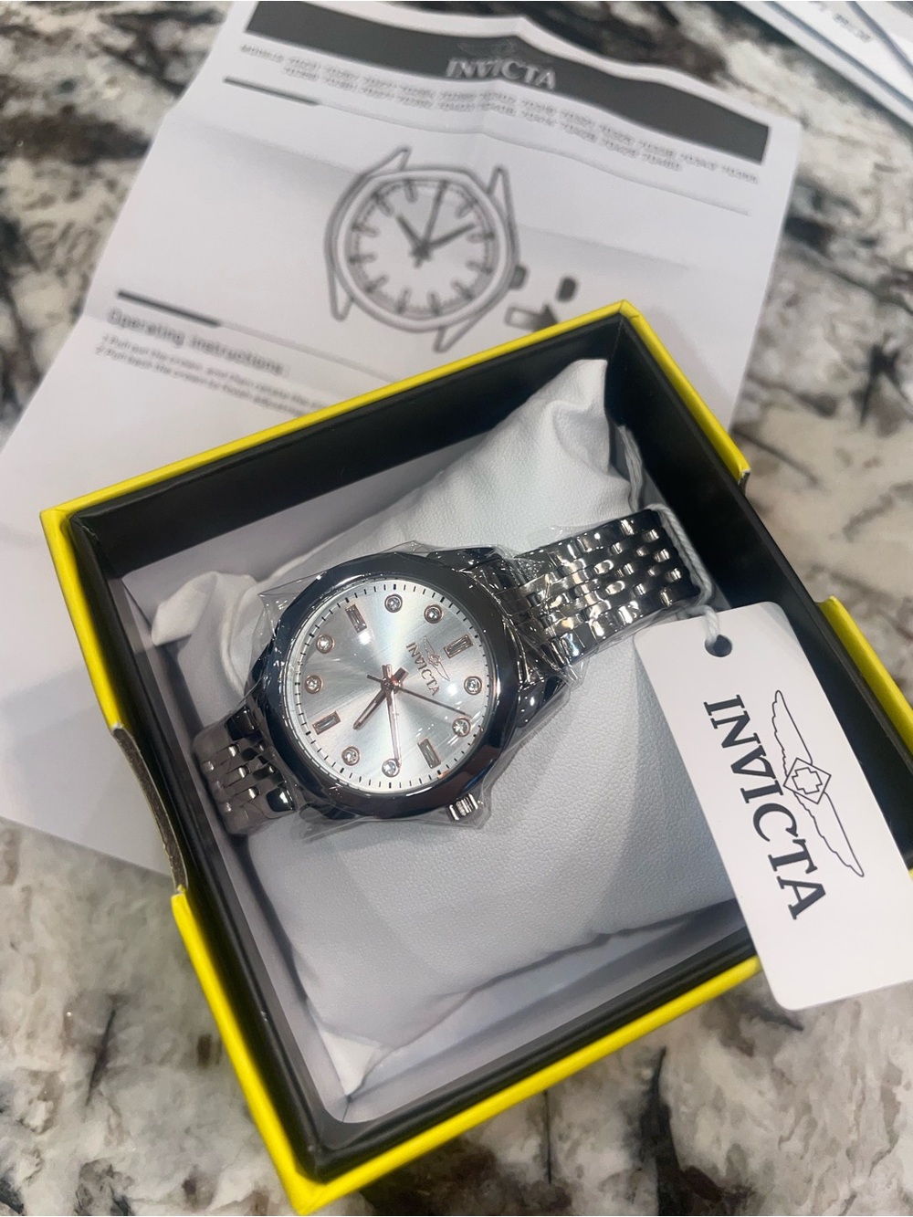 Invicta Men’s Silver Stainless Steel Bracelet Watch with Mother-of-Pearl Dial